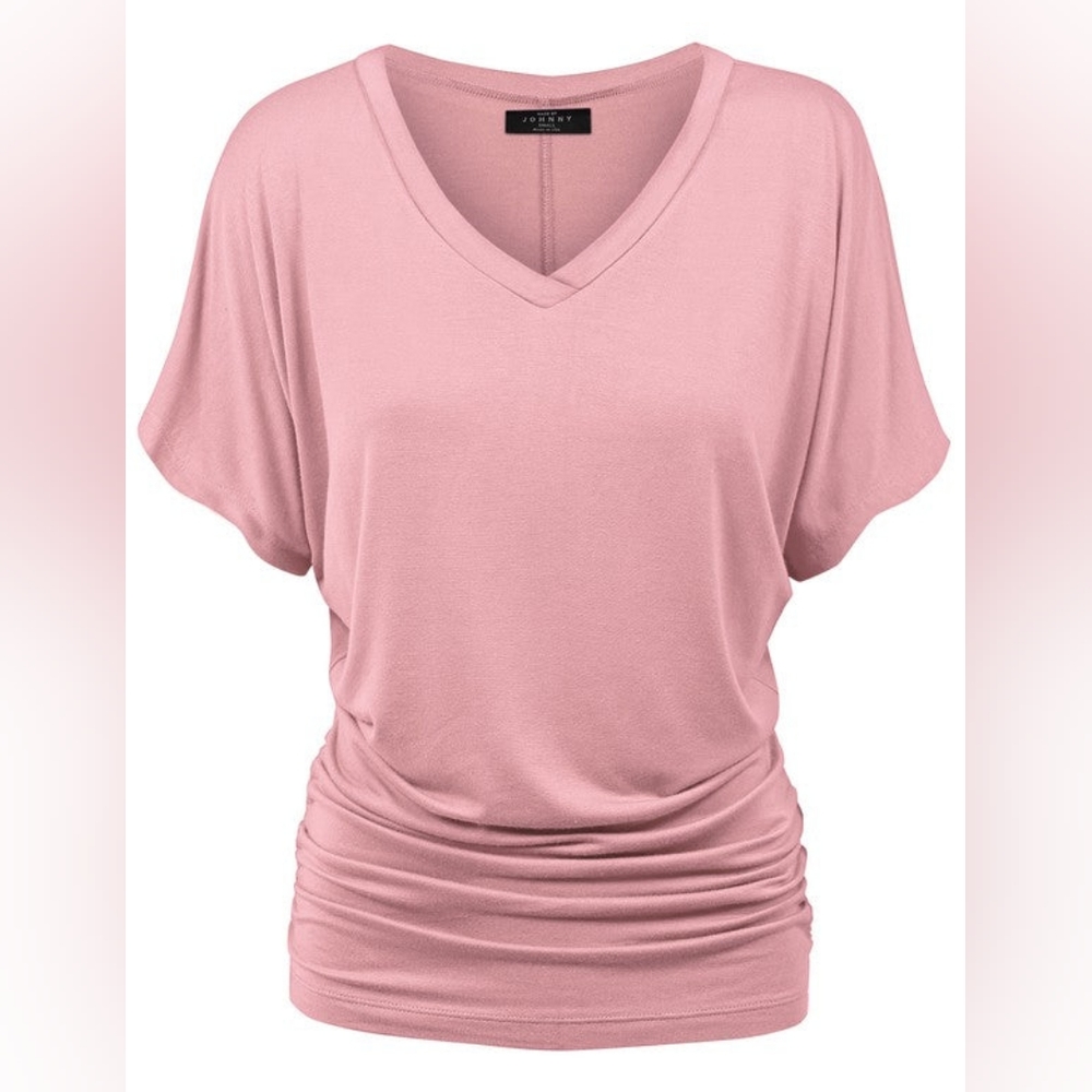 NWT Made by Johnny Side Shirred Dolman V-neck Tee